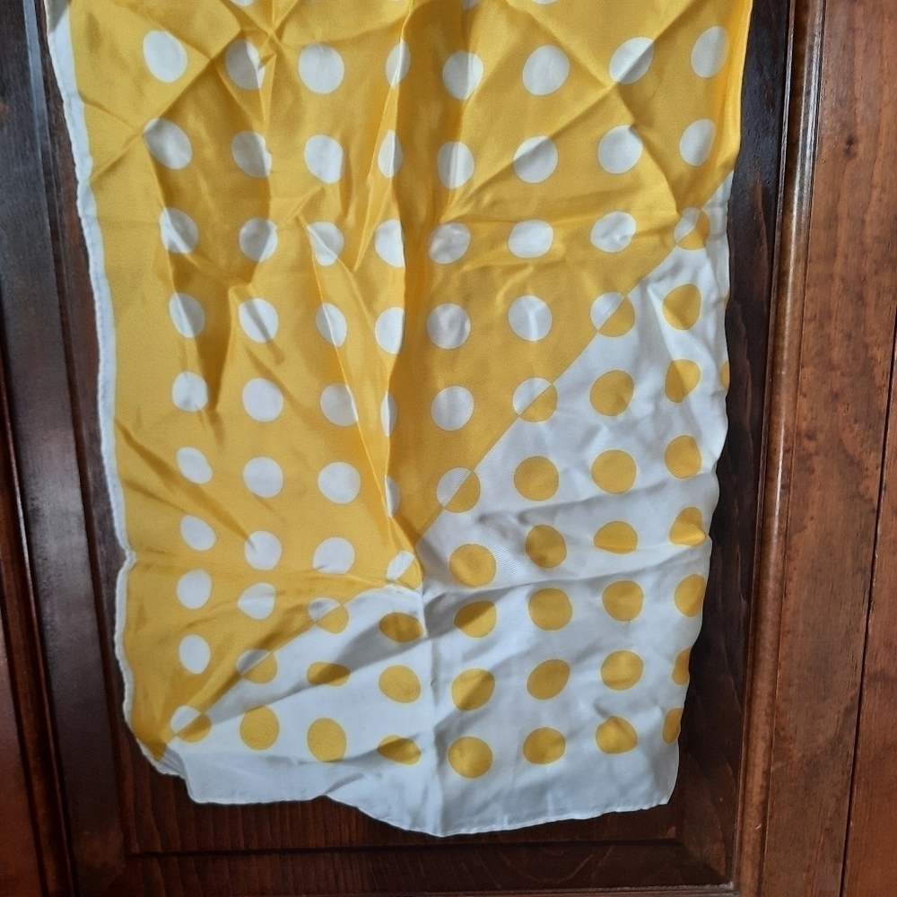 Vintage Scarves by Vera satin yellow white polka dot print scarf - Picture 3 of 9